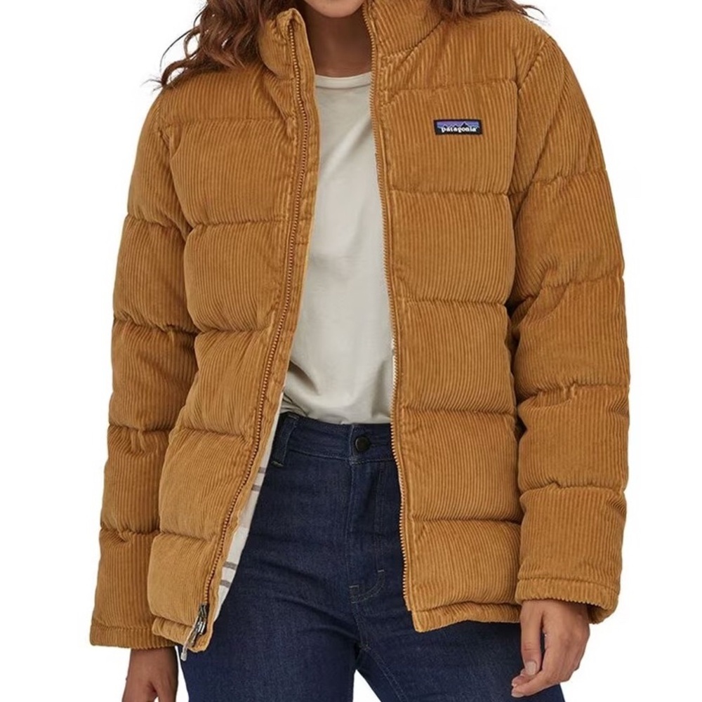 Patagonia Cord Fjord Down Coat Jacket Women's Nest Brown Tan Size Small NWT
